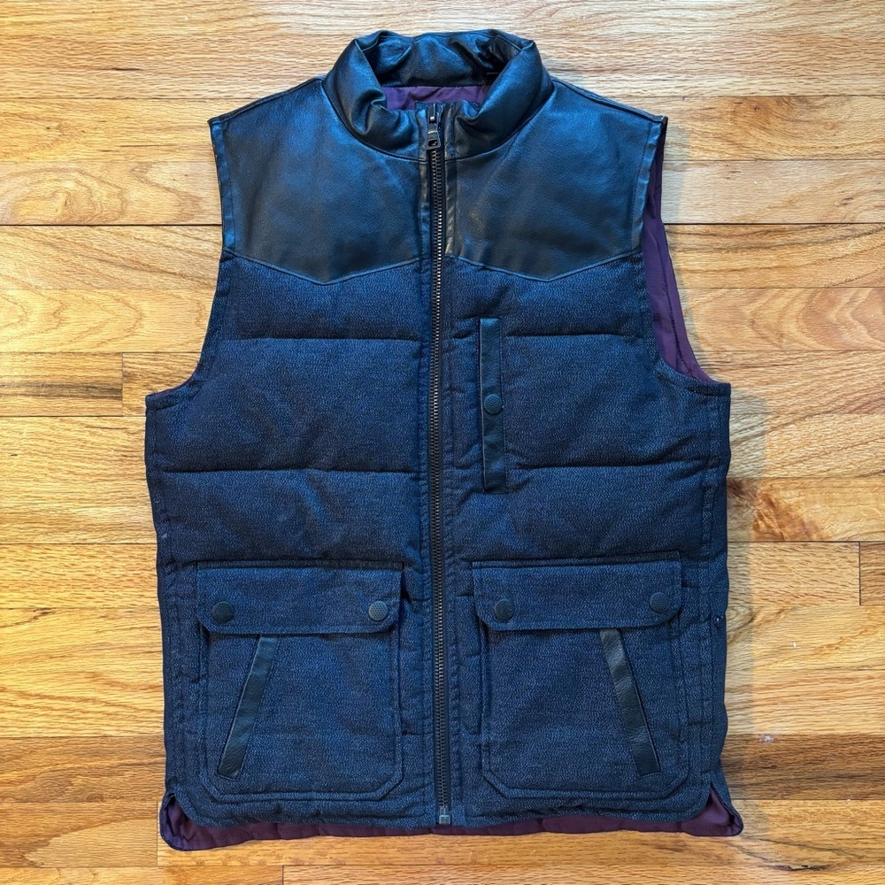 Guess Men's Black Puff Zip-up Jacket Vest Sz Small Cotton Leather Gorpcore